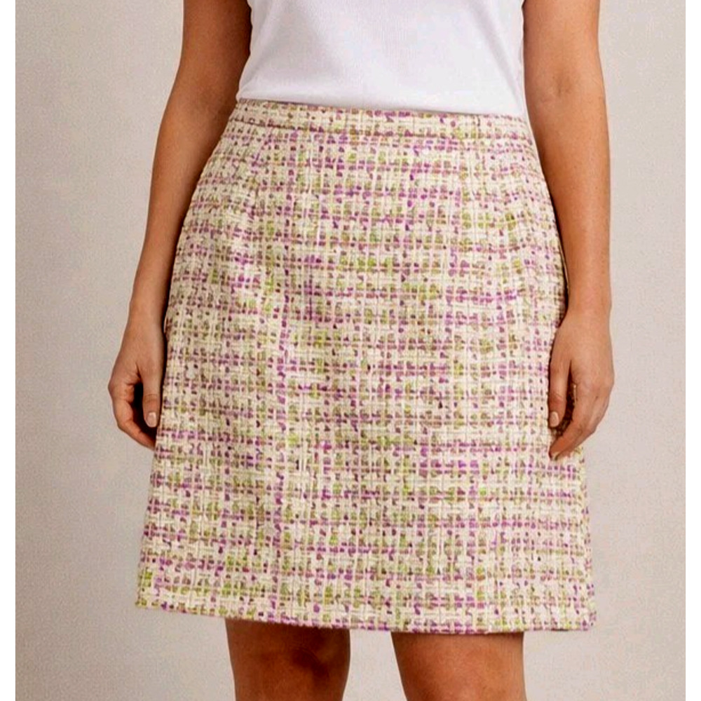 Karen Scott Tweed Straight Skirt Purple Green Knit Womens Petite 12P Office Chic